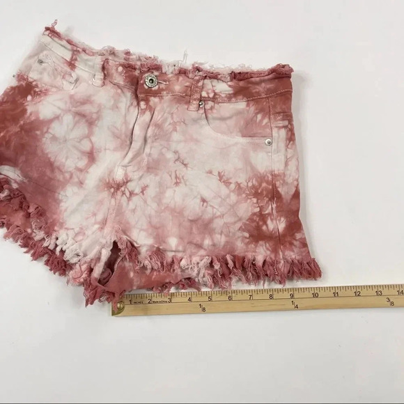 POL Tie Dye Cutoff Jean Maroon Shorts - Picture 7 of 10